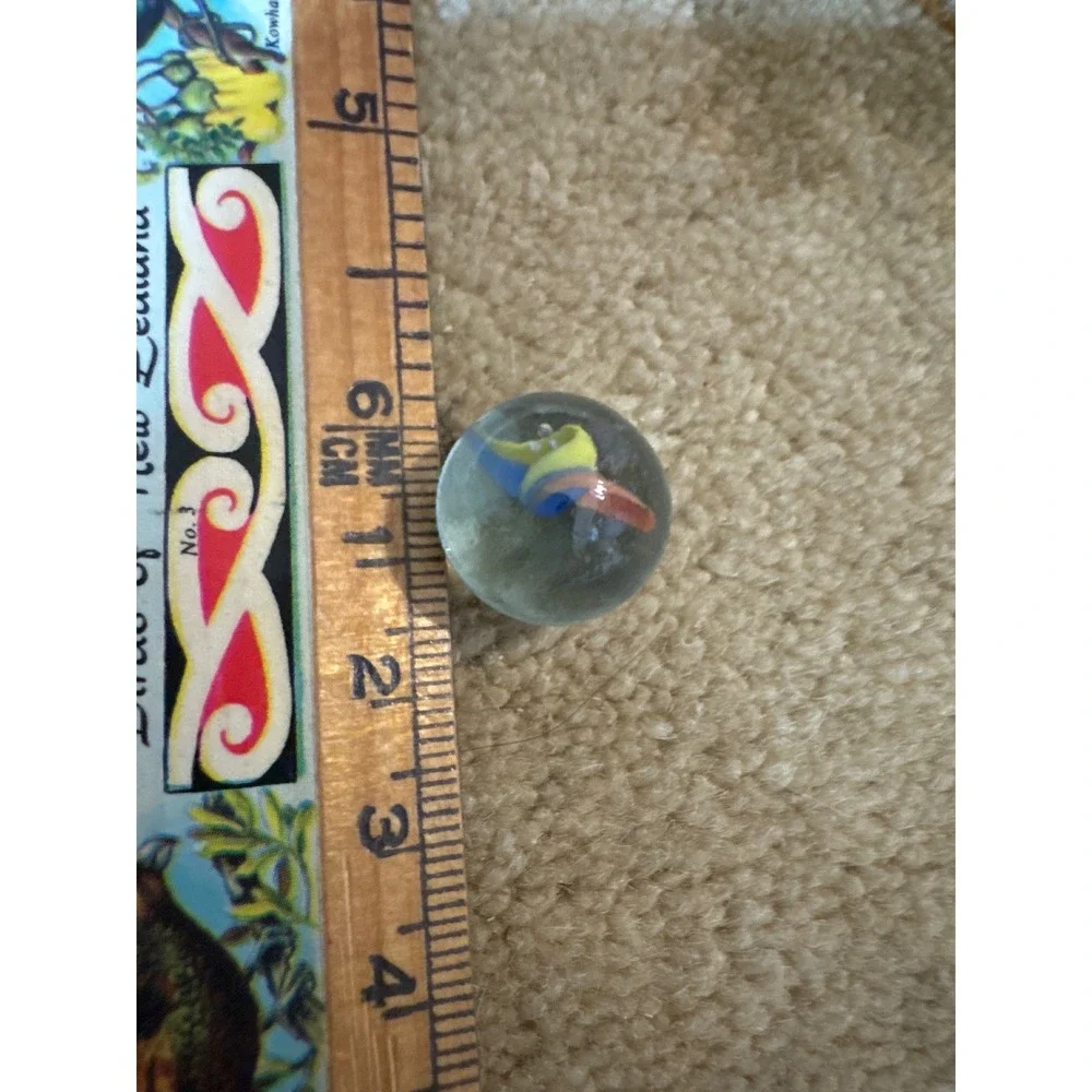 Vintage Cat Eye Marbles Clear Glass Blue Orange Yellow Swirl Lot of 17 Retro